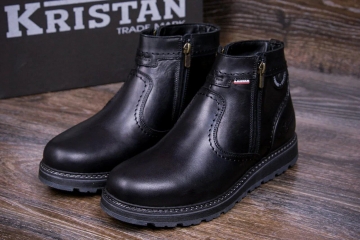 Мужские зимние черные кожаные ботинки Kristan на молнии Т-868