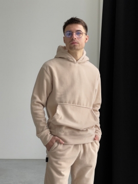 Бежевый мужской флисовый спортивный костюм К-778