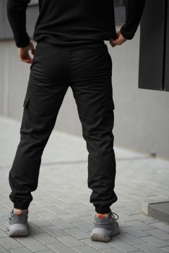 Черные мужские утепленные штаны карго на флисе с карманами Б-573