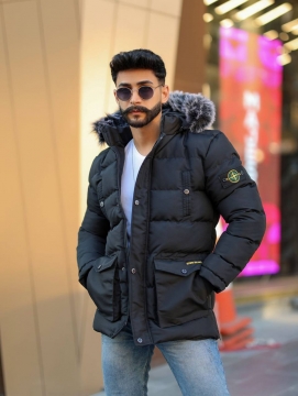 Теплая мужская зимняя куртка Stone Island с мехом К-1180