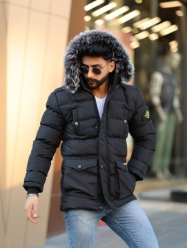 Теплая мужская зимняя куртка Stone Island с мехом К-1180