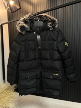 Теплая мужская зимняя куртка Stone Island с мехом К-1180