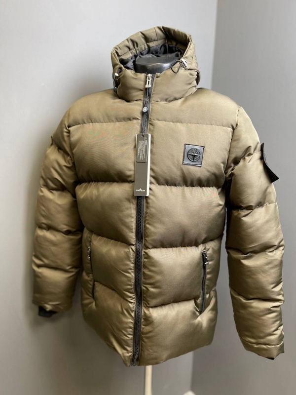 Модна чоловіча зимова брендова куртка Stone Island з капюшоном К-1188