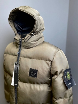 Модна чоловіча зимова брендова куртка Stone Island з капюшоном К-1188