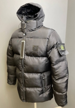 Черная мужская зимняя куртка Stone Island с капюшоном К-1189
