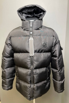 Черная мужская зимняя куртка Stone Island с капюшоном К-1189
