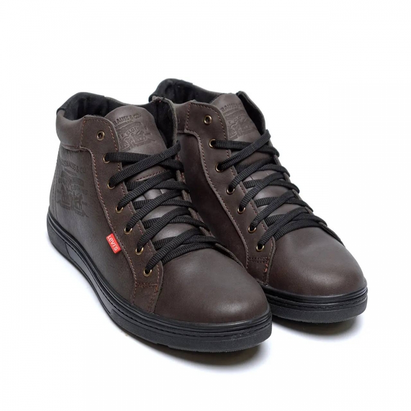 Мужские коричневые зимние кожаные кроссовки Levis Classic Т-890