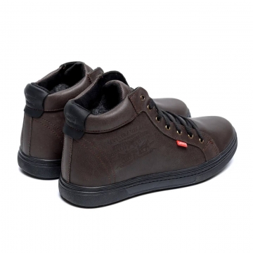 Мужские коричневые зимние кожаные кроссовки Levis Classic Т-890