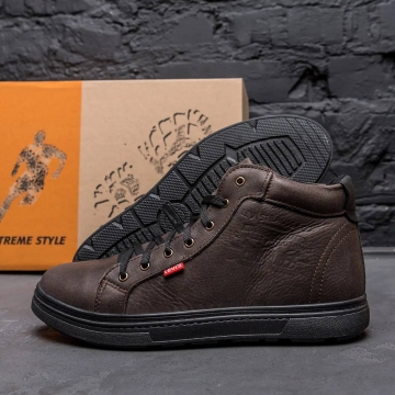 Мужские коричневые зимние кожаные кроссовки Levis Classic Т-890