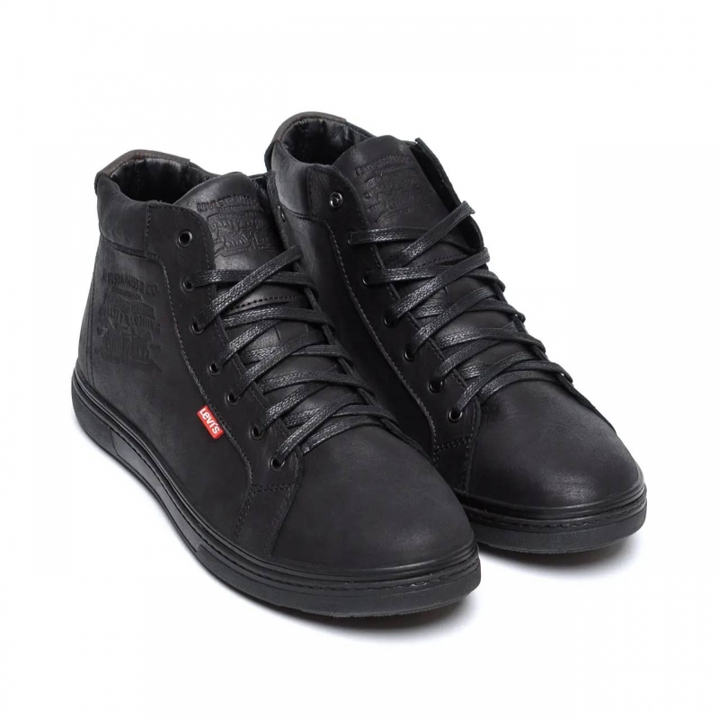 Черные мужские зимние кожаные кроссовки Levis Classic Black Т-891