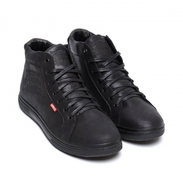 Черные мужские зимние кожаные кроссовки Levis Classic Black Т-891