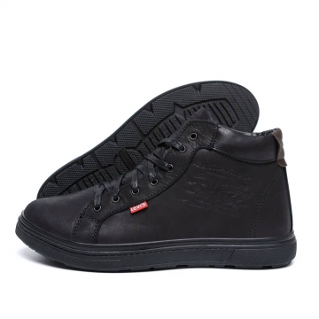 Черные мужские зимние кожаные кроссовки Levis Classic Black Т-891
