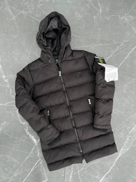 Чорна зимова стьобана куртка Stone island з капюшоном К-1217