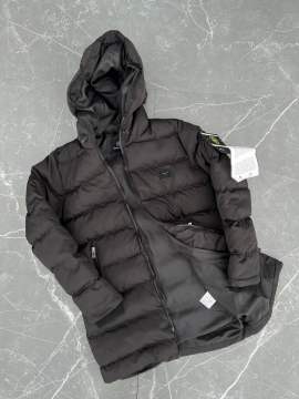 Чорна зимова стьобана куртка Stone island з капюшоном К-1217