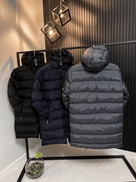 Чорна зимова стьобана куртка Stone island з капюшоном К-1217