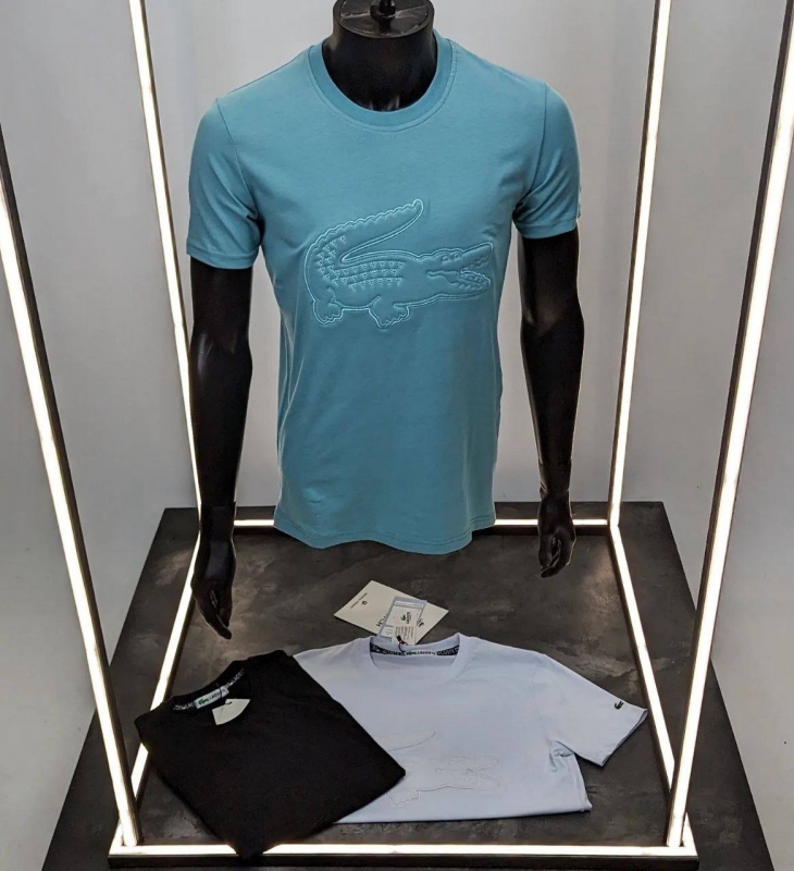 Голубая футболка Lacoste с крокодилом на груди Ф-1295