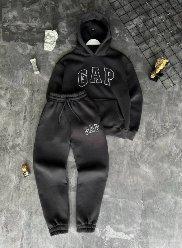 Теплый модный темно серый спортивный костюм Gap с капюшоном К-809