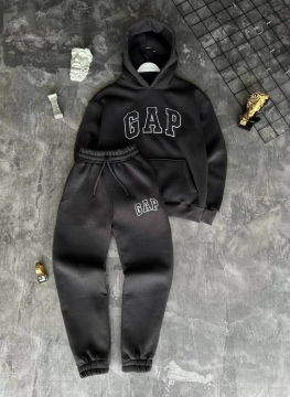 Теплый модный темно серый спортивный костюм Gap с капюшоном К-809