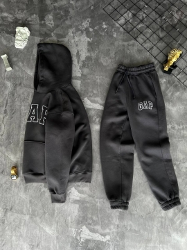 Теплый модный темно серый спортивный костюм Gap с капюшоном К-809