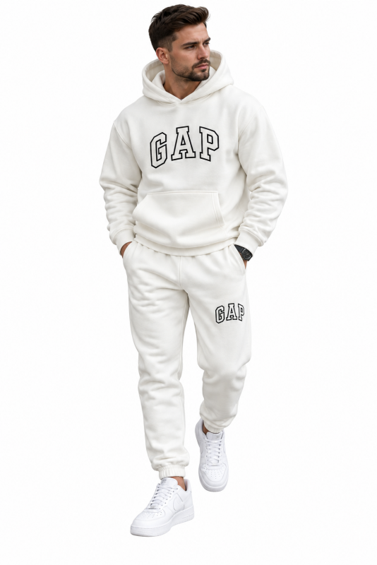 Белый теплый мужской брендовый спортивный костюм Gap на флисе К-810