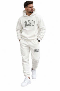 Белый теплый мужской брендовый спортивный костюм Gap на флисе К-810