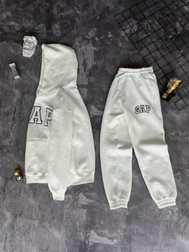 Белый теплый мужской брендовый спортивный костюм Gap на флисе К-810