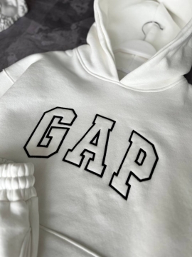 Белый теплый мужской брендовый спортивный костюм Gap на флисе К-810