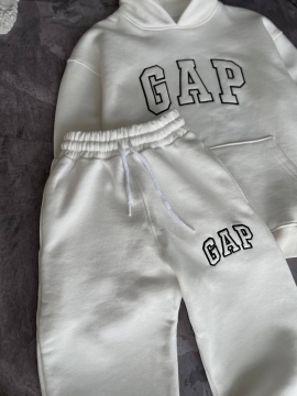Белый теплый мужской брендовый спортивный костюм Gap на флисе К-810