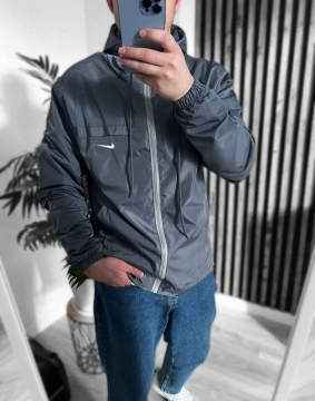 Модная темно серая мужская ветровка nike К-1235