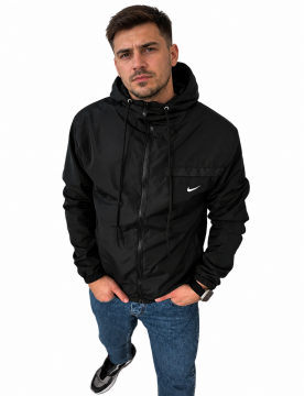 Черная весенняя ветровка nike с капюшоном К-1238