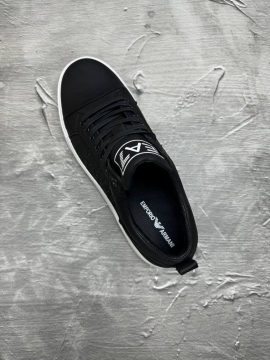Черные кожаные кеды Armani с белой подошвой Т-921