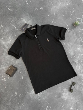 Черное мужское стильное поло Ralph Lauren на молнии Ф-1353
