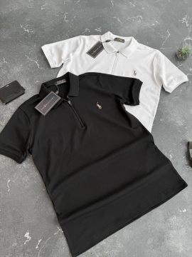 Черное мужское стильное поло Ralph Lauren на молнии Ф-1353