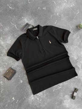 Черное мужское стильное поло Ralph Lauren на молнии Ф-1353