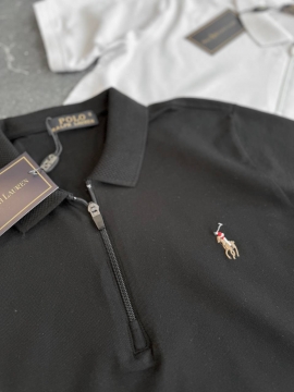 Черное мужское стильное поло Ralph Lauren на молнии Ф-1353
