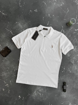 Белое мужское поло Ralph Lauren на молнии Ф-1354