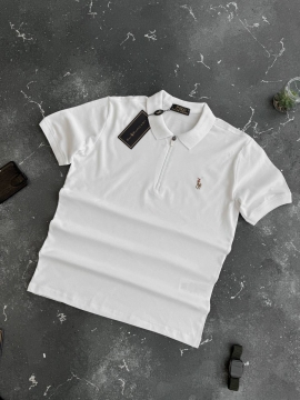 Белое мужское поло Ralph Lauren на молнии Ф-1354