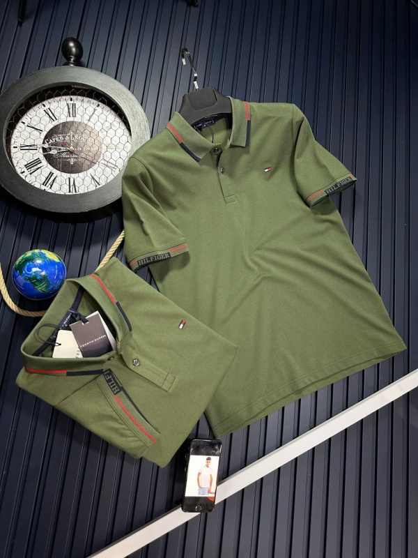 Чоловіче поло Hilfiger у кольорі хакі на ґудзиках Ф-1356