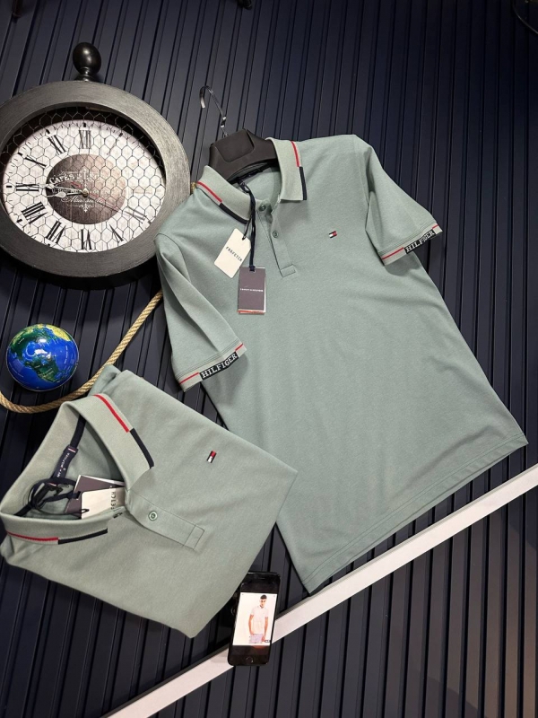 Стильное мужское поло на пуговицах Hilfiger Ф-1357