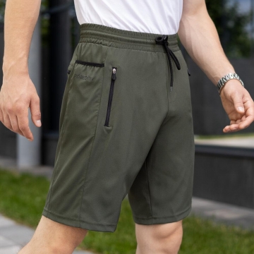 Мужские шорты хаки с карманами на змейке С-563