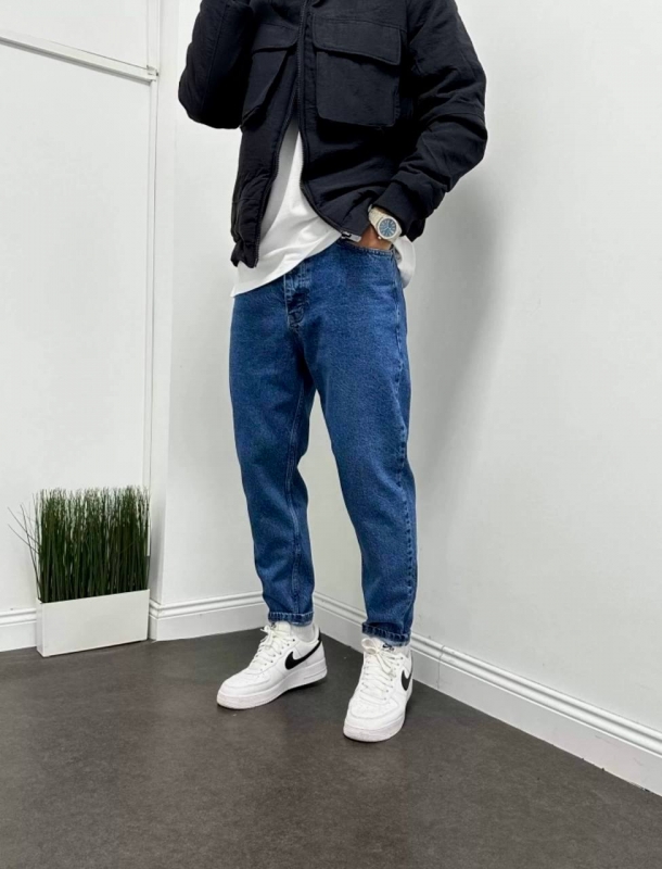 Темно сині вкорочені джинси чоловічі мом Д-834