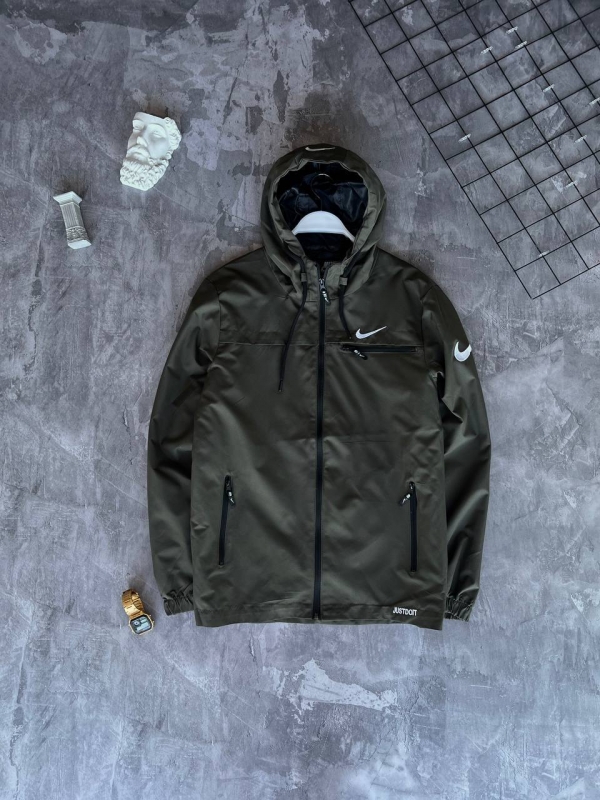 Мужская спортивная ветровка nike с капюшоном хаки К-1321