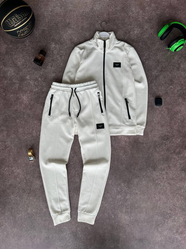 Белый брендовый мужской костюм Dolce с кофтой на молнии К-872