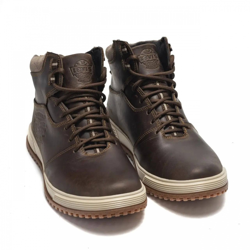 Коричневые мужские зимние кожаные ботинки LV brown Т-982
