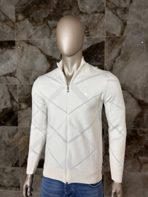 Чоловіча біла брендова кофта Lacoste на блискавці Т-1224