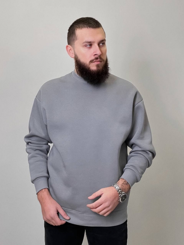 Сірий чоловічий однотонний світшот на флісі Т-1231