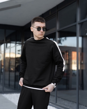 Чорний весняний спортивний костюм Pobedov з лампасами К-922