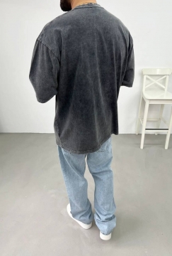 Модна оверсайз футболка Acid Wash у темно-сірому кольорі графіт Ф-1506
