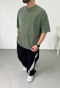 Модная футболка Acid Wash свободного кроя в зеленом цвете Ф-1507