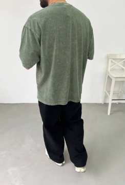 Модная футболка Acid Wash свободного кроя в зеленом цвете Ф-1507